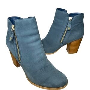 Aldo Leather Ankle Boots Sz 8 Blue Gray Suede Block Heel Modern Classic Booties